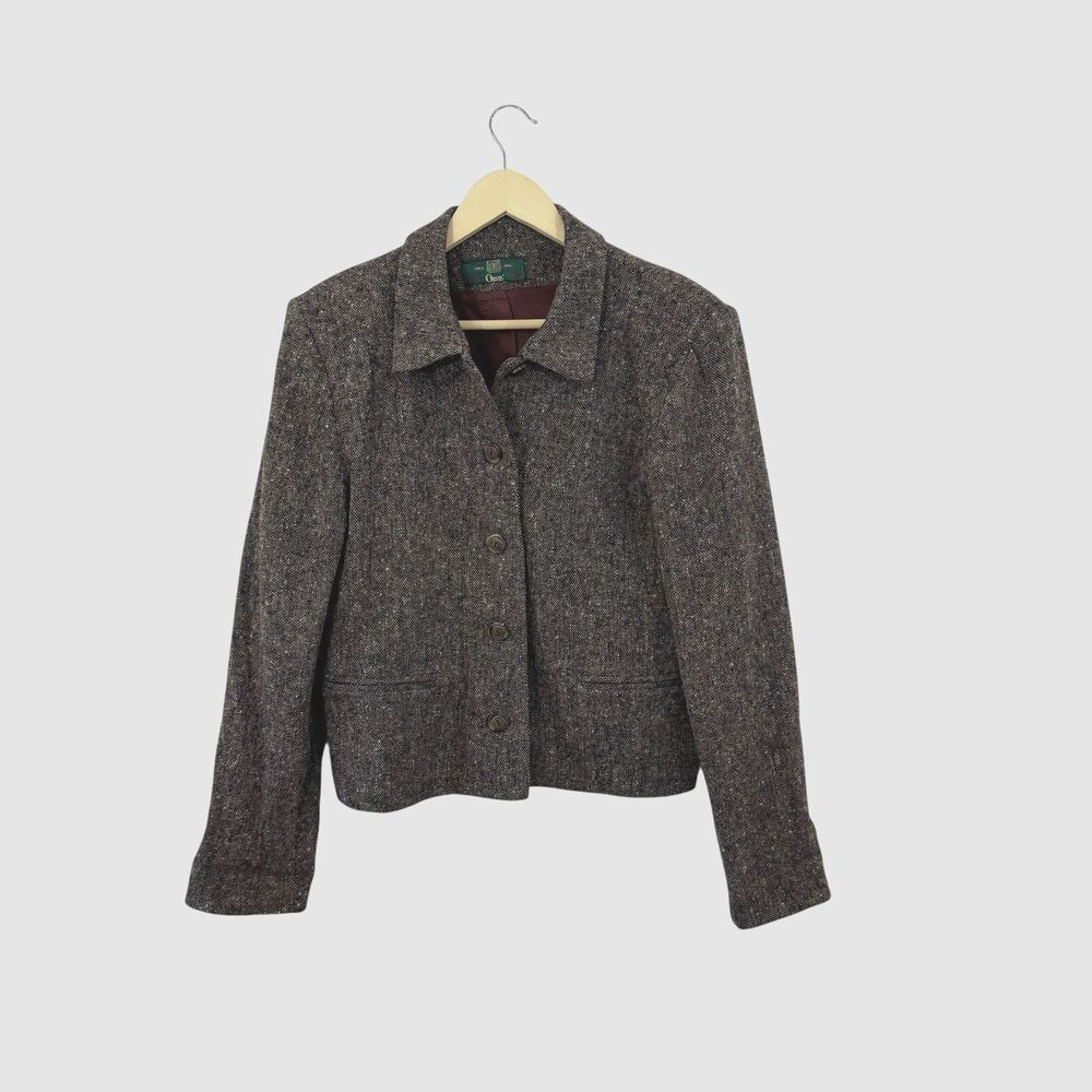 Vintage Orvis Large Wool Cropped Blazer Jacket Tweed Classic Womens READ